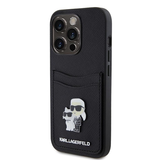 Apple iPhone 15 Pro Karl Lagerfeld PU Saffiano Card Slot Metal Karl and Choupette futrola (Crna) – KLHCP15LSAPKCNPK