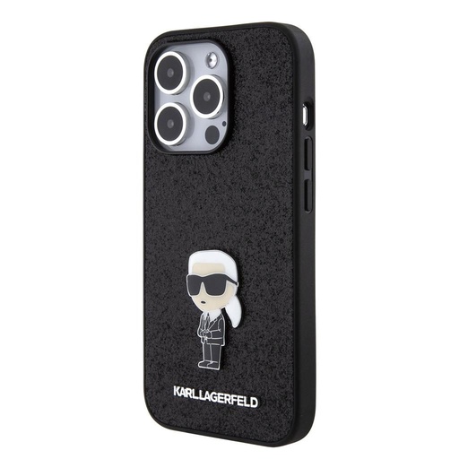 Apple iPhone 15 Pro Karl Lagerfeld Fixed Glitter Metal Ikoničan futrola (Crna) – KLHCP15LGKNPSK