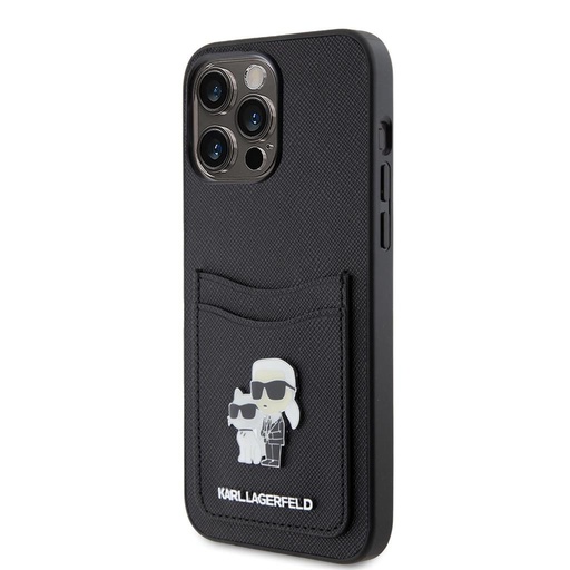 Apple iPhone 15 Pro Max Karl Lagerfeld PU Saffiano Card Slot Metal Karl and Choupette futrola (Crna) – KLHCP15XSAPKCNPK