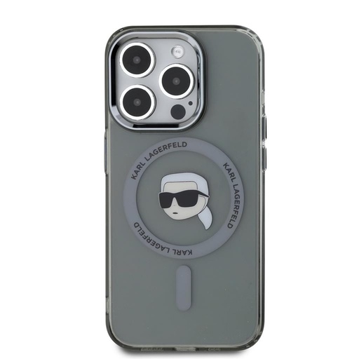 Apple iPhone 15 Pro Max Karl Lagerfeld IML Karl Head Metal Frame MagSafe futrola (Crna) – KLHMP15XHLSKIK