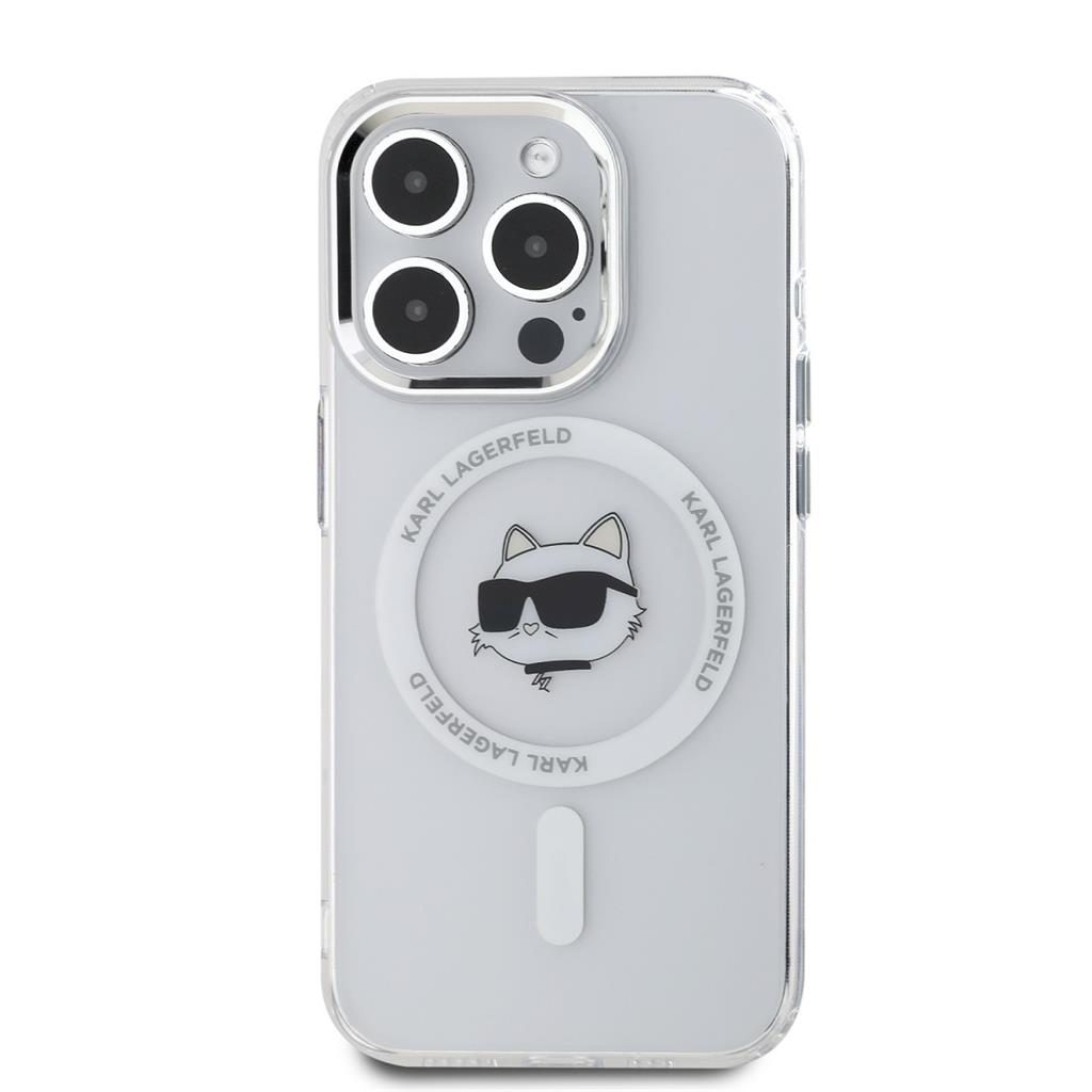 Apple iPhone 15 Pro Max Karl Lagerfeld IML Choupette Head Metal Frame MagSafe tok (Átlátszó) – KLHMP15XHLSCHH