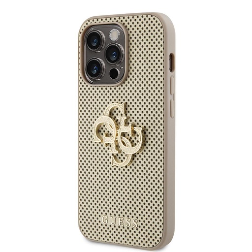 Apple iPhone 15 Pro Max Guess PU Perforiran 4G Glitter Metal Logo futrola (Zlatna) - GUHCP15XPSP4LGD