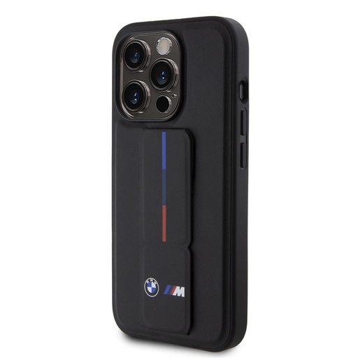 Apple iPhone 15 Pro BMW M Collection PU Grip Stand futrola – Tricolor Line (Crna) - BMHCP15L22GSLK