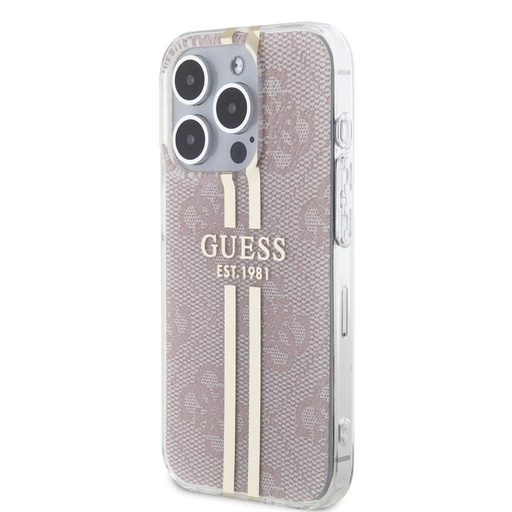 Apple iPhone 15 Pro Guess IML 4G Zlatna Stripe futrola (Ružičasta) - GUHCP15LH4PSEGP