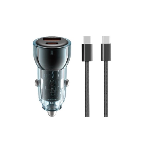 XO CC60 auto brzi punjač, PD & QC priključak + type-c kabel 60W (Crna)
