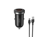 XO CC56 autós gyorstöltő, PD & QC csatlakozó + type-c kábel 30W (Fekete)