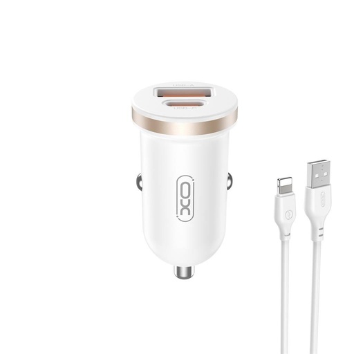 XO CC56 auto brzi punjač, PD & QC priključak + lightning kabel 30W (Bijela)