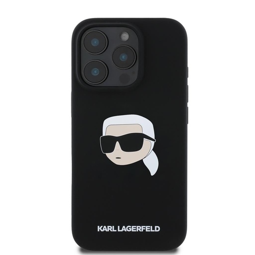 Apple iPhone 16 Pro Max Crna Karl Lagerfeld Liquid Silicone Karl Head MagSafe futrola (Crna) – KLHMP16XSKHPPLK