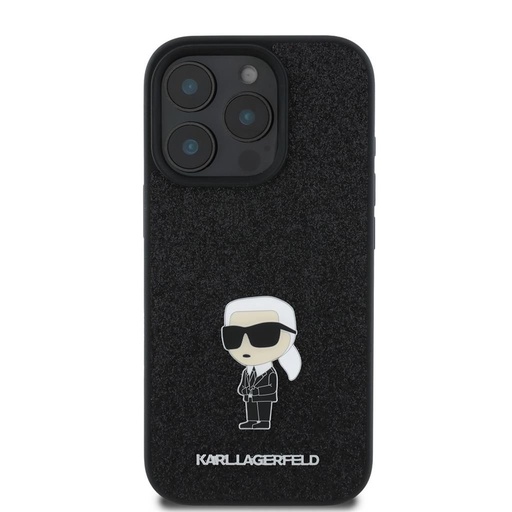 Apple iPhone 16 Pro Max Karl Lagerfeld Fixed Glitter Metal Ikoničan futrola (Crna) – KLHCP16XGKNPSK