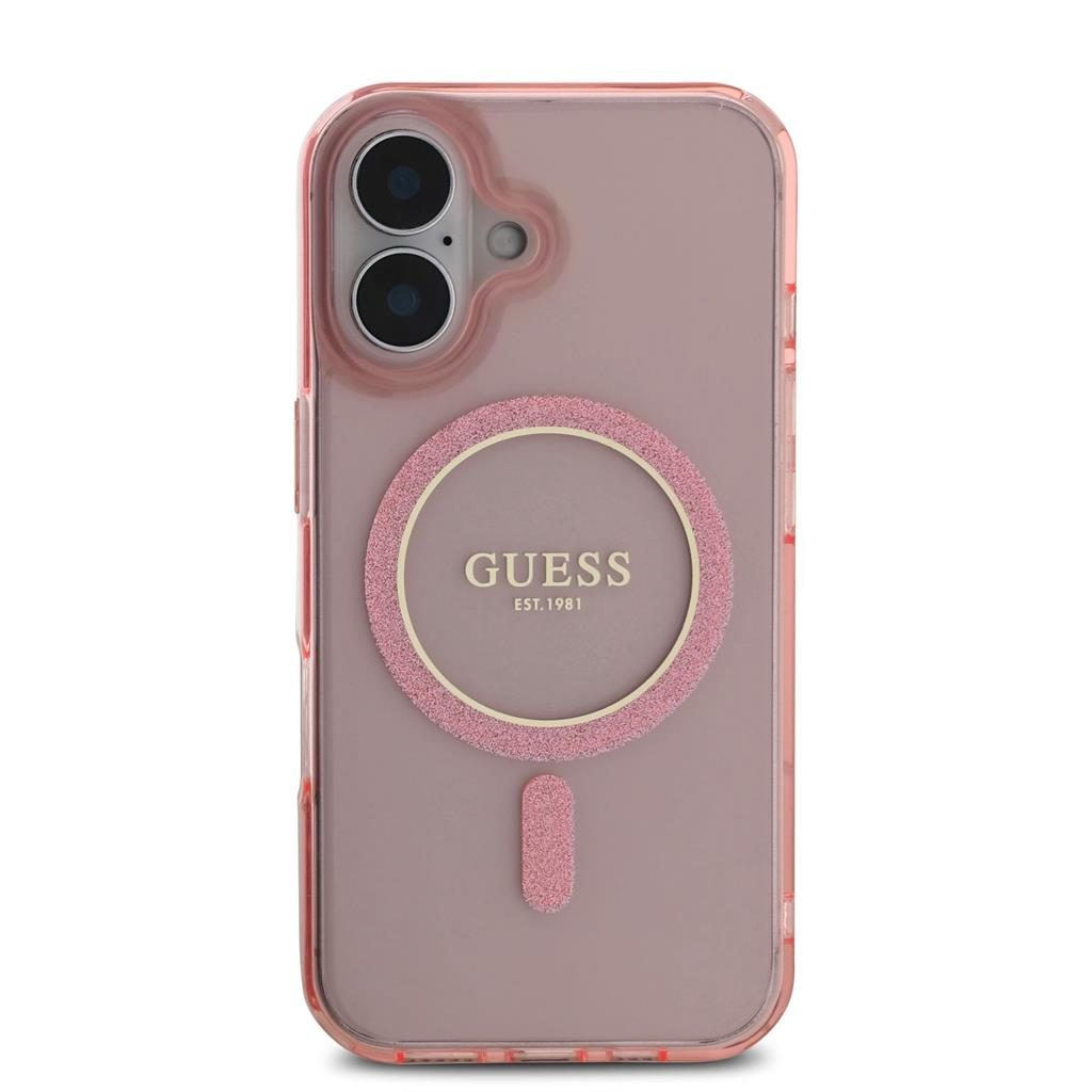 Apple iPhone 16 Guess IML Glitter Ring MagSafe tok (Rózsaszín) - GUHMP16SHFGEREP