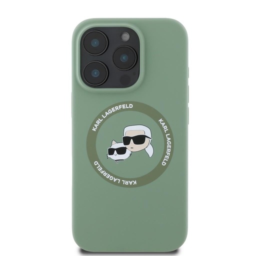 Apple iPhone 16 Pro Karl Lagerfeld Liquid Silicone K&CH Heads MagSafe futrola (Khaki) – KLHMP16LSKCHTCA