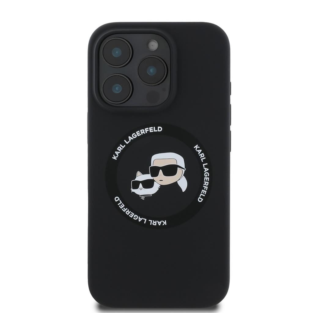 Apple iPhone 16 Pro Max Karl Lagerfeld Liquid Silicone K&CH Heads MagSafe tok (Fekete) – KLHMP16XSKCHTCK