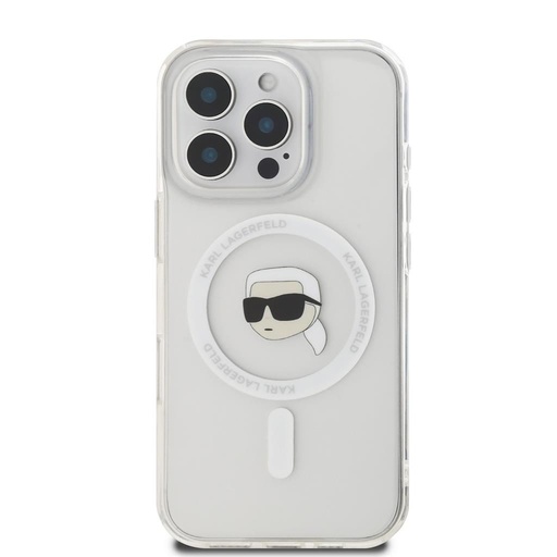 Apple iPhone 16 Pro Max Karl Lagerfeld IML Karl Head Metal Frame MagSafe futrola (Proziran) - KLHMP16XHLSKIH