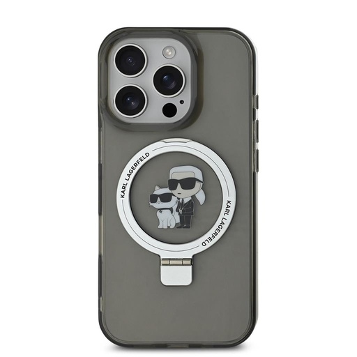 Apple iPhone 16 Pro Karl Lagerfeld Ringstand Karl and Choupette MagSafe futrola (Crna) - KLHMP16LHMRSKCK
