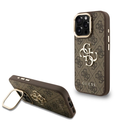 Apple iPhone 16 Pro Guess PU 4G Metal Logo Stand Camera Frame futrola (Smeđa) - GUHCP16LPCS4GP4W