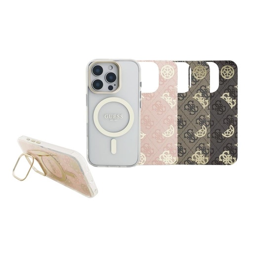 Apple iPhone 16 Pro Guess PC/TPU Electroplated Stand Camera Frame MagSafe futrola izmjenjiv sa stražnjom stranom (Proziran) - GUBPSBHMP16LF4P0