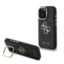 Apple iPhone 16 Pro Guess PU 4G Metal Logo Stand Camera Frame tok (Fekete) - GUHCP16LPCS4GP4K