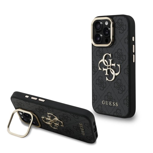 Apple iPhone 16 Pro Guess PU 4G Metal Logo Stand Camera Frame futrola (Crna) - GUHCP16LPCS4GP4K