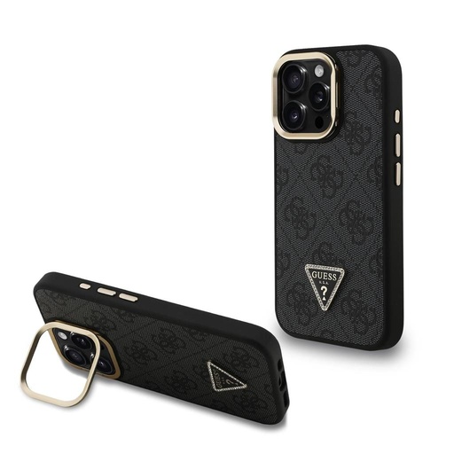 Apple iPhone 16 Pro Max Guess PU 4G Strass Triangle Logo Stand Camera Frame MagSafe futrola (Crna) - GUHMP16XPCS4GPTK