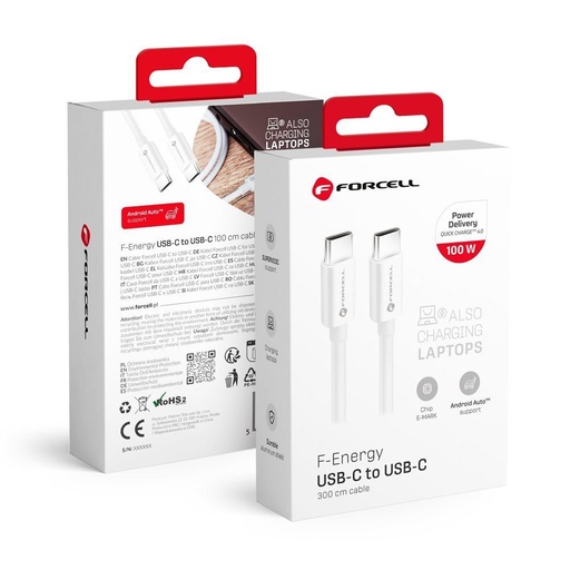 Forcell F-ENERGY C339 USB-C / USB-C kabel PD QC4.0 5A 100W (Bijela) - 3m