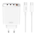 XO CE23 GaN fali töltő 65W 3x USB-C + 1x USB-A + Type-C kábel (Fehér)
