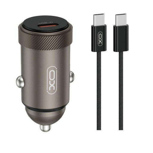 XO CC70 auto punjač PD 30W 1×USB-C + USB-C – USB-C kabel (Crna)