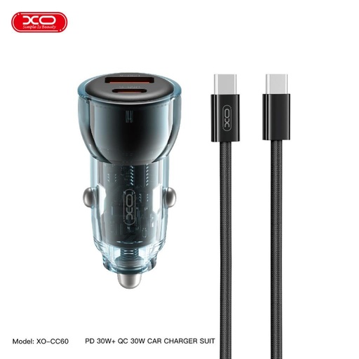 XO CC60 auto punjač 60W 1×USB + 1×USB-C (Plava)