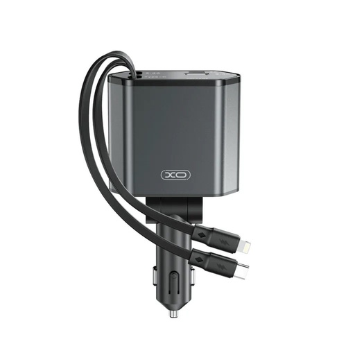 XO CC62 auto brzi punjač PD + QC lightning i type-c s kabelom (Siva)