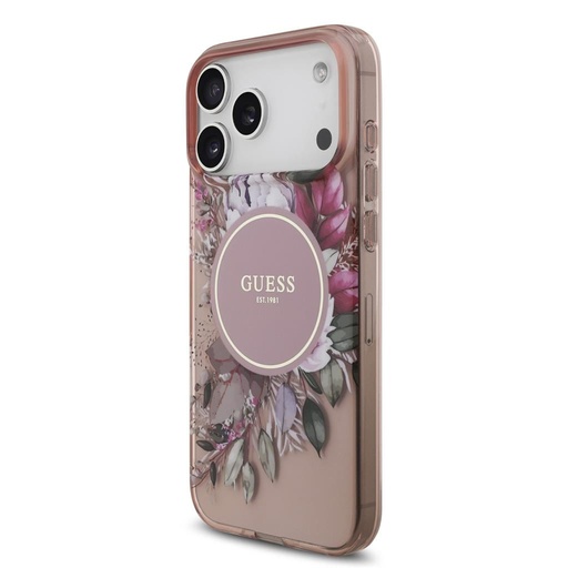 Guess IML Flowers Strap MagSafe iPhone 17 Pro Max (Ružičasta)
