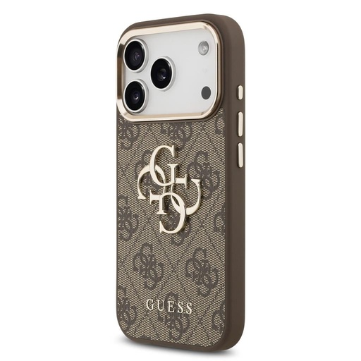 Guess PU Leather 4G Metal Logo Zlatna Frame iPhone 17 Pro (Smeđa)