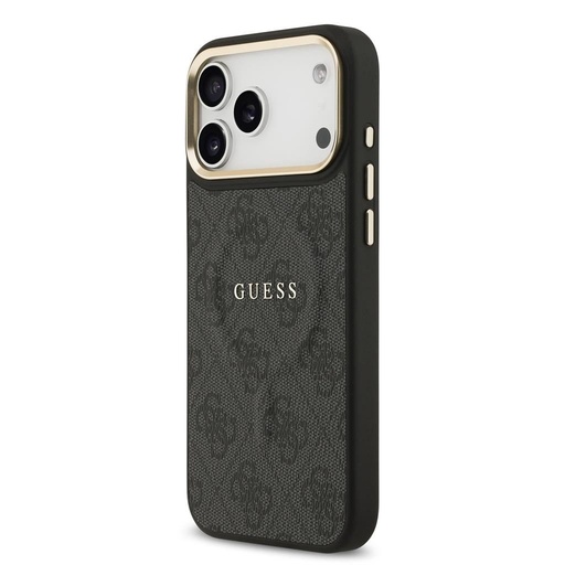 Guess PU Leather 4G Zlatna Frame MagSafe iPhone 17 Pro Max (Crna)