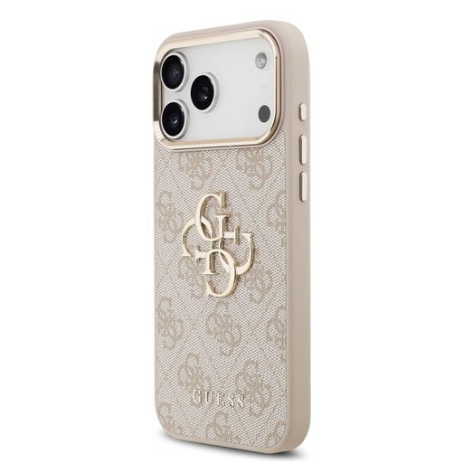 Guess PU Leather 4G Metal Logo Zlatna Frame iPhone 17 Pro Max (Ružičasta)