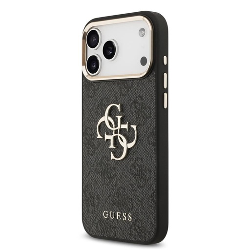 Guess PU Leather 4G Metal Logo Zlatna Frame iPhone 17 Pro Max (Crna)