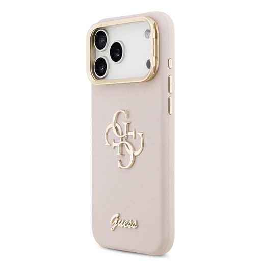 Guess PU Grained 4G Logo Stand Camera Frame iPhone 17 Pro Max (Ružičasta)
