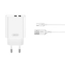 XO CE34(EU) hálózati töltő + Type-C kábel (Fehér) - 2.4A, Dual USB-A, NB103 szett