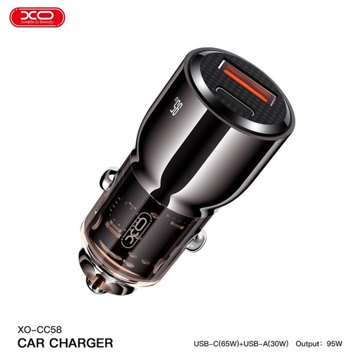 XO CC58 Intelligent proziran auto brzi punjač (Tamnosiva) - 95W
