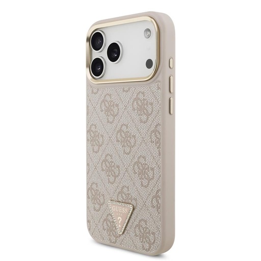 Guess PU Leather 4G Strass Triangle Logo Zlatna Frame MagSafe futrola iPhone 17 Pro Max (Ružičasta)