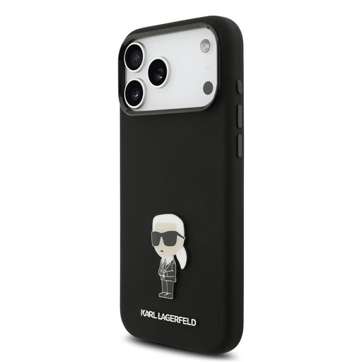 Karl Lagerfeld Liquid Silicone Metal Ikoničan futrola iPhone 17 Pro Max (Crna)