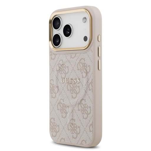 Guess PU Leather 4G Zlatna Frame MagSafe futrola iPhone 17 Pro (Ružičasta)