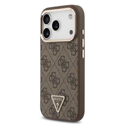 Guess PU Leather 4G Strass Triangle Logo Zlatna Frame MagSafe futrola iPhone 17 Pro (Smeđa) - GUHMP17LP4GTDGMW