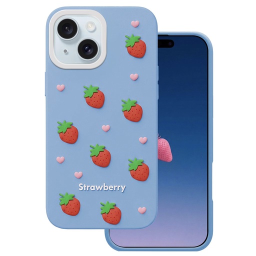 Apple iPhone 13 / iPhone 14 / iPhone 15 Strawberry zaštitna maskica (Plava)