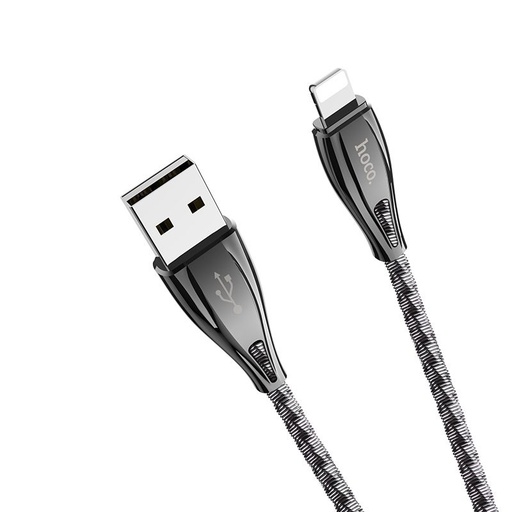 Hoco U56 lightning kabel, izdržljiv, nehrđajući čelik, cink legura, 1,2m, 2,4A, metalik siva
