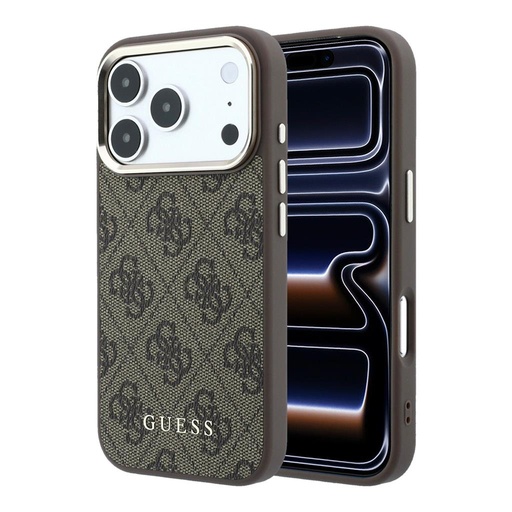 Apple iPhone 18 Pro Max Guess Leather 4G Zlatna Frame MagSafe koža zaštitna futrola (Smeđa) (GUHMP18XG4GFCW)
