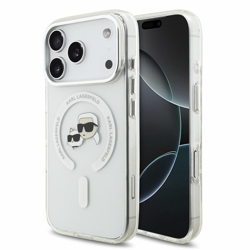 Apple iPhone 18 Pro Karl Lagerfeld IML and Choupette Heads Metal Frame MagSafe zaštitna futrola (Bijela)