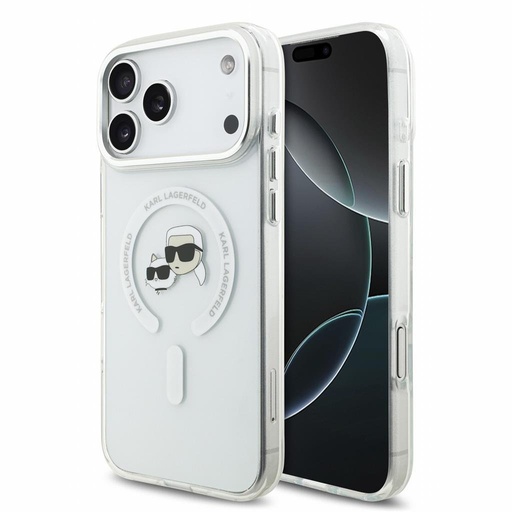 Apple iPhone 18 Pro Max Karl Lagerfeld IML and Choupette Heads Metal Frame MagSafe zaštitna futrola (Bijela)
