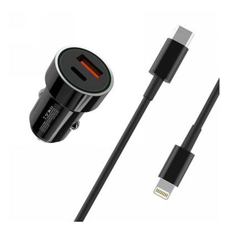 XO TZ11 auto punjač (Crna) – 20W, QC3.0 + PD3.0, USB-C–Lightning kabel