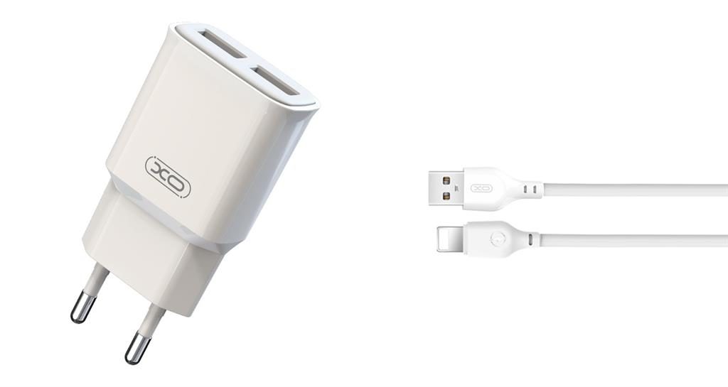 [6920680825493] XO L92C 2.4A charger (White) – double USB connector, Lightning with cable