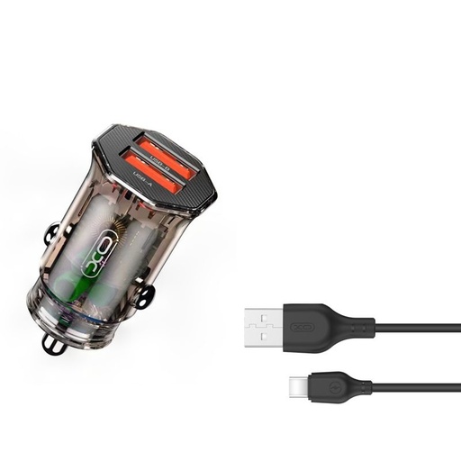 XO CC49 auto punjač (2 USB, type-C kabel), proziran/smeđa