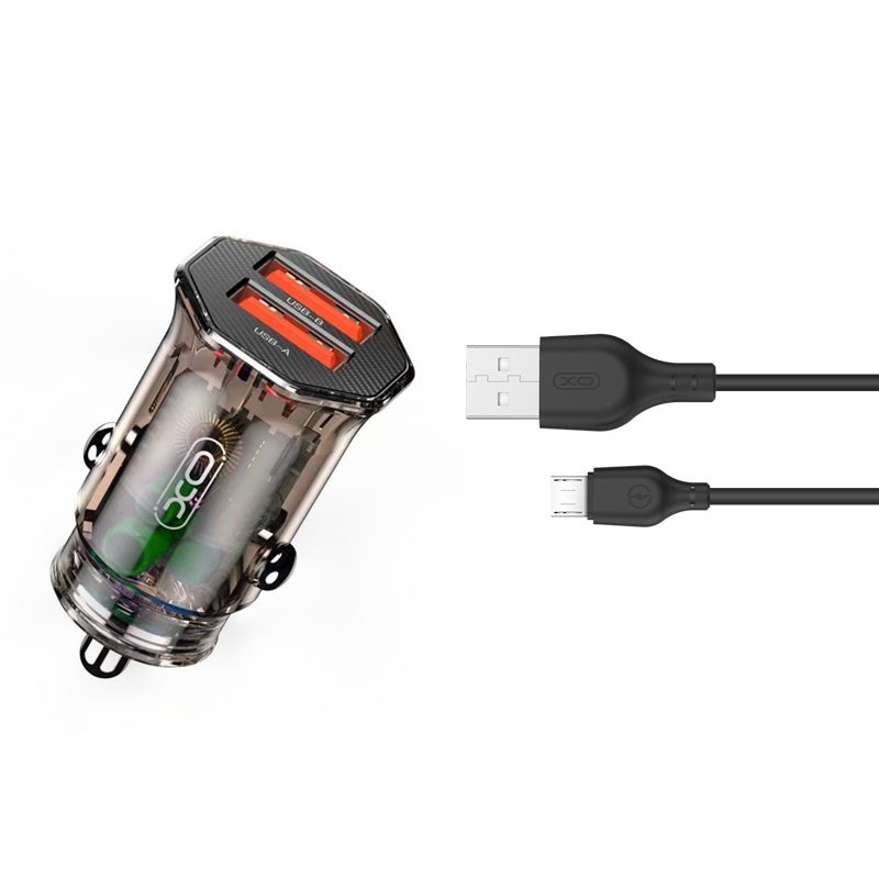 [6920680832804] XO CC49 car charger (2 USB port, microUSB cable), clear/brown