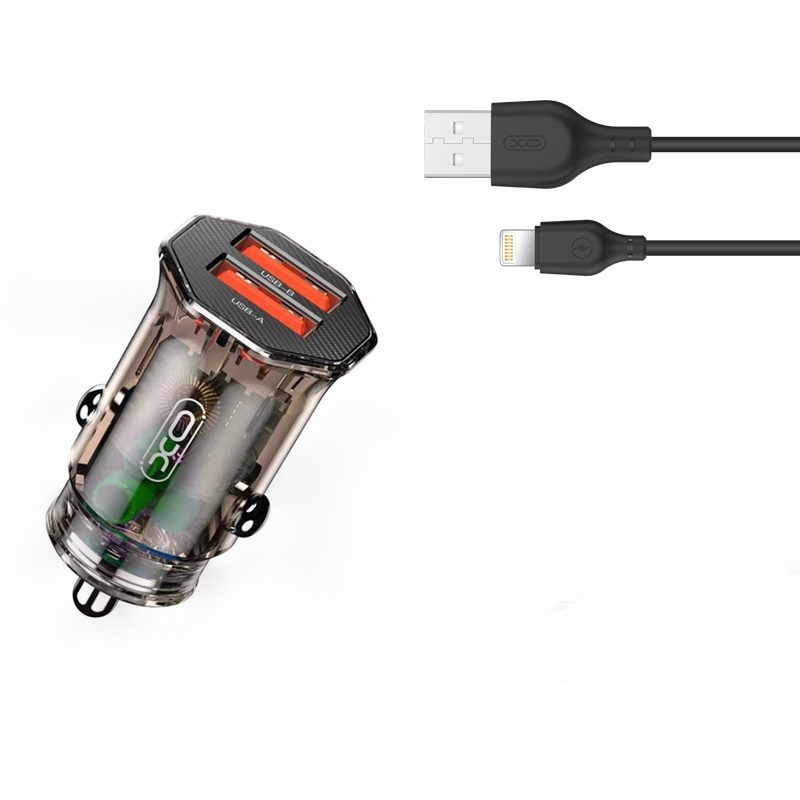 [6920680832798] XO CC49 car charger (2 USB port, lightning cable), clear/brown